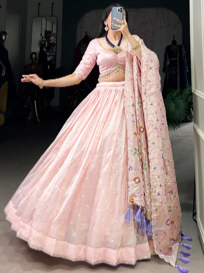 ES Lehenga Blouse & Dupatta with Sequins & Thread Embroidery work With Lace Border