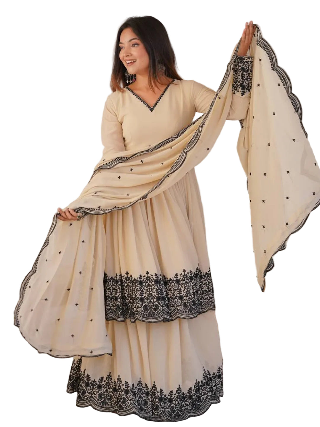 RE Women's Premium Faux Georgette Embroidered Palazzo Suit Set with 2.2m Dupatta