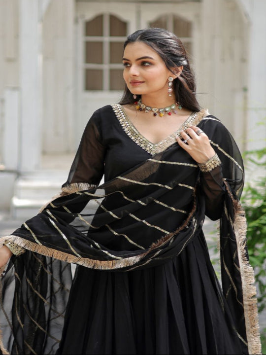 ES Women Long  Georgette Gown with Dupatta & Embroidered Sequins work