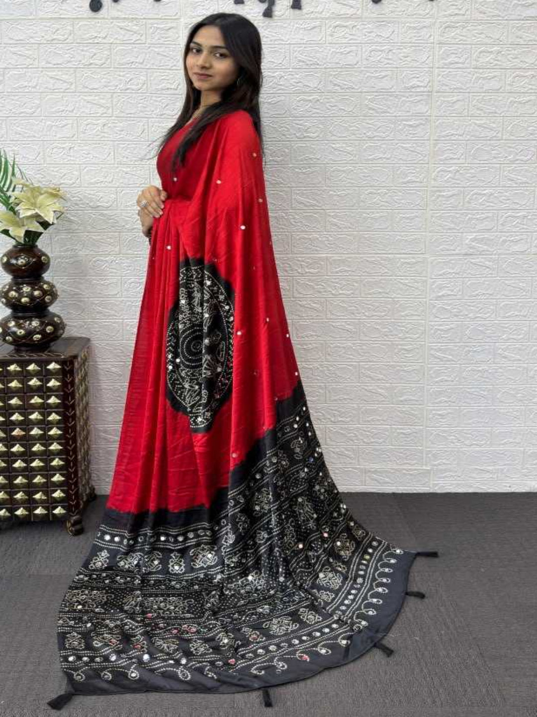 YNF Heavy Mirror Work Japan Satin Silk Saree with Latkan Pallu
