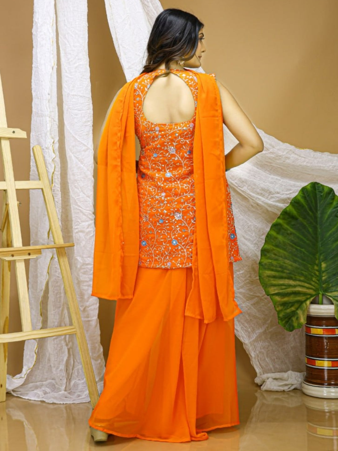 RE Designer Georgette Sharara Set with Heavy Sequence Embroidery – Fully Stitched