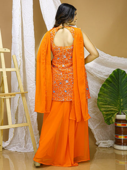 RE Designer Georgette Sharara Set with Heavy Sequence Embroidery – Fully Stitched