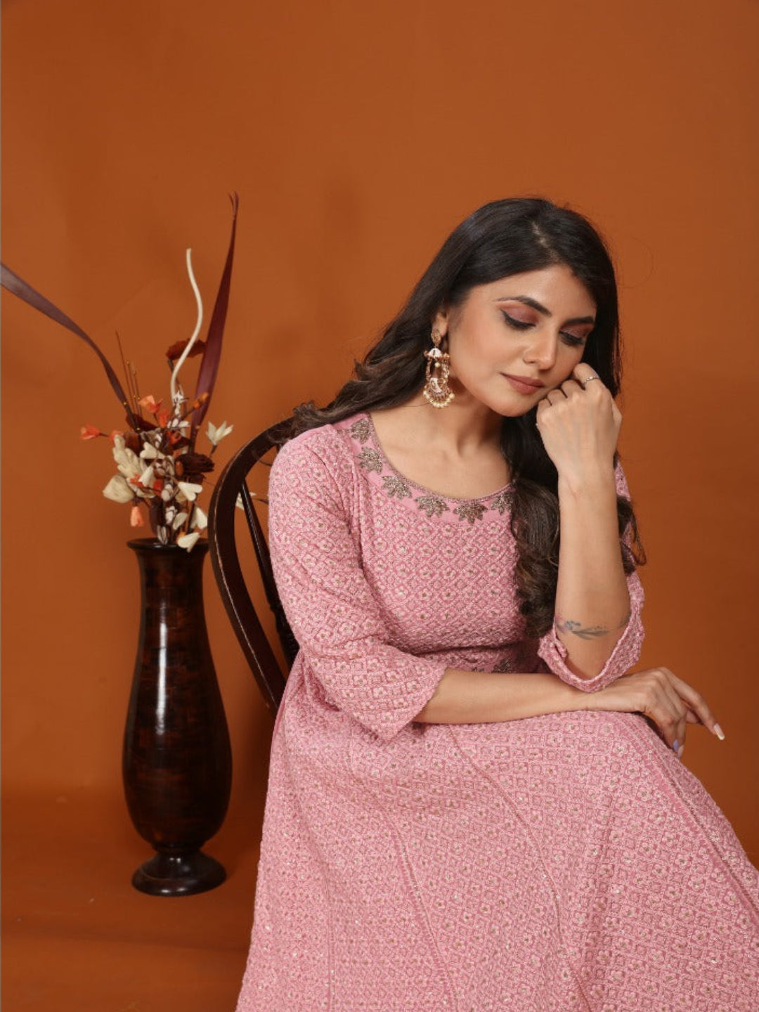 MV Premium Fox Georgette With Heavy Embroidery Work Gown & Dupatta