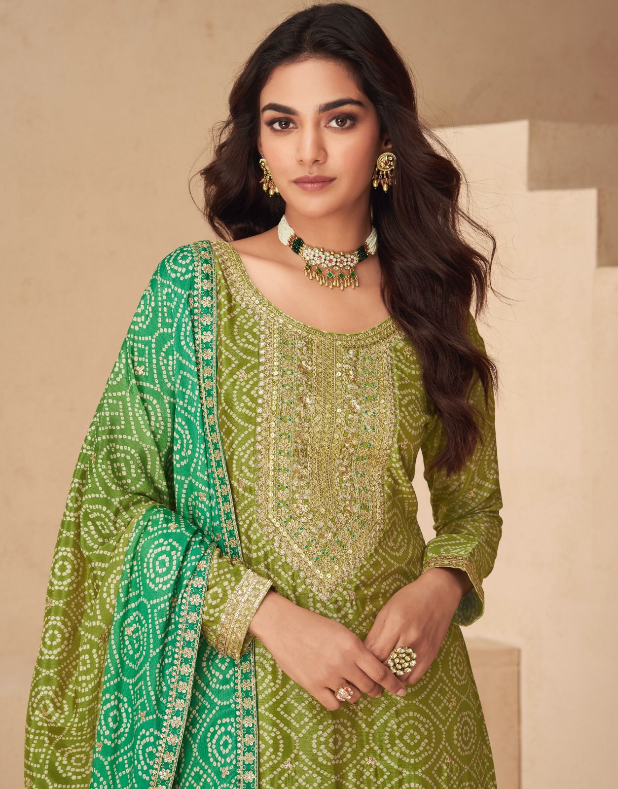 ES New Free-Size Stitched Catalog – Elegant Chinnon Silk Top, Plazzo & Dupatta