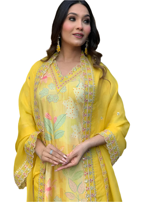 ICF Women Embroidered Georgette Straight Kurta Set with Dupatta