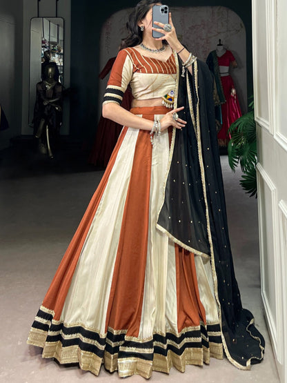 ES Designer Chinon Lehenga Set with Mirror & Embroidery Work -Stitched