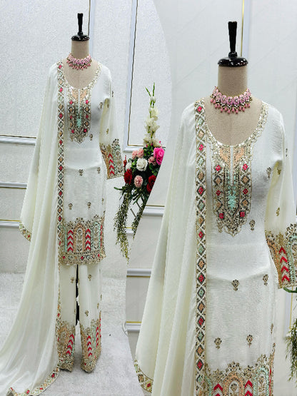 ES Pure Chinon Silk Top-Plazzo with Dupatta Set Fully Stitched