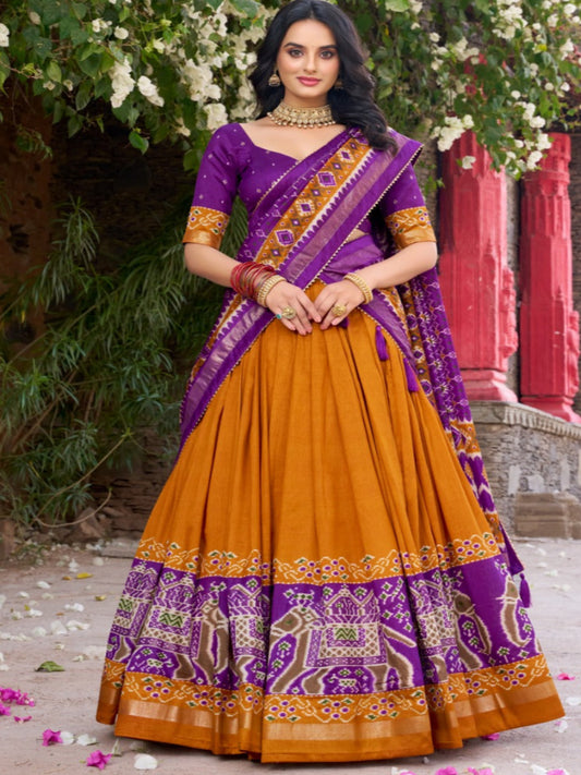 ES Tussar Silk (Stitched) Lehenga, Blouse & Dupatta