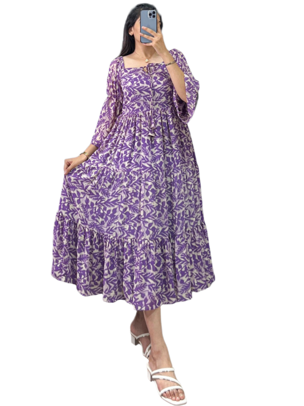 ES Women Georgette Multicolor Floral Printed Frock