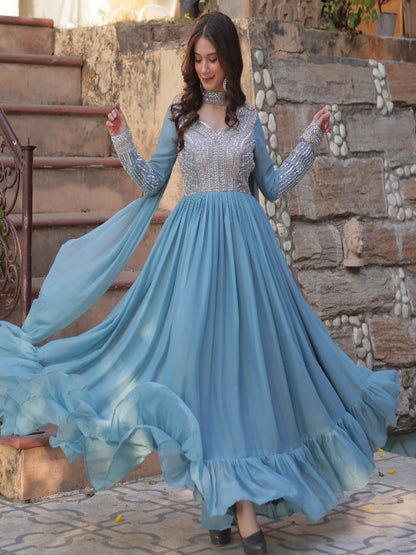 ES Star Georgette Gown with Embroidery Beads Sequins-work