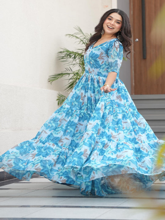 ES Faux Georgette Fully Flair Gown with Print