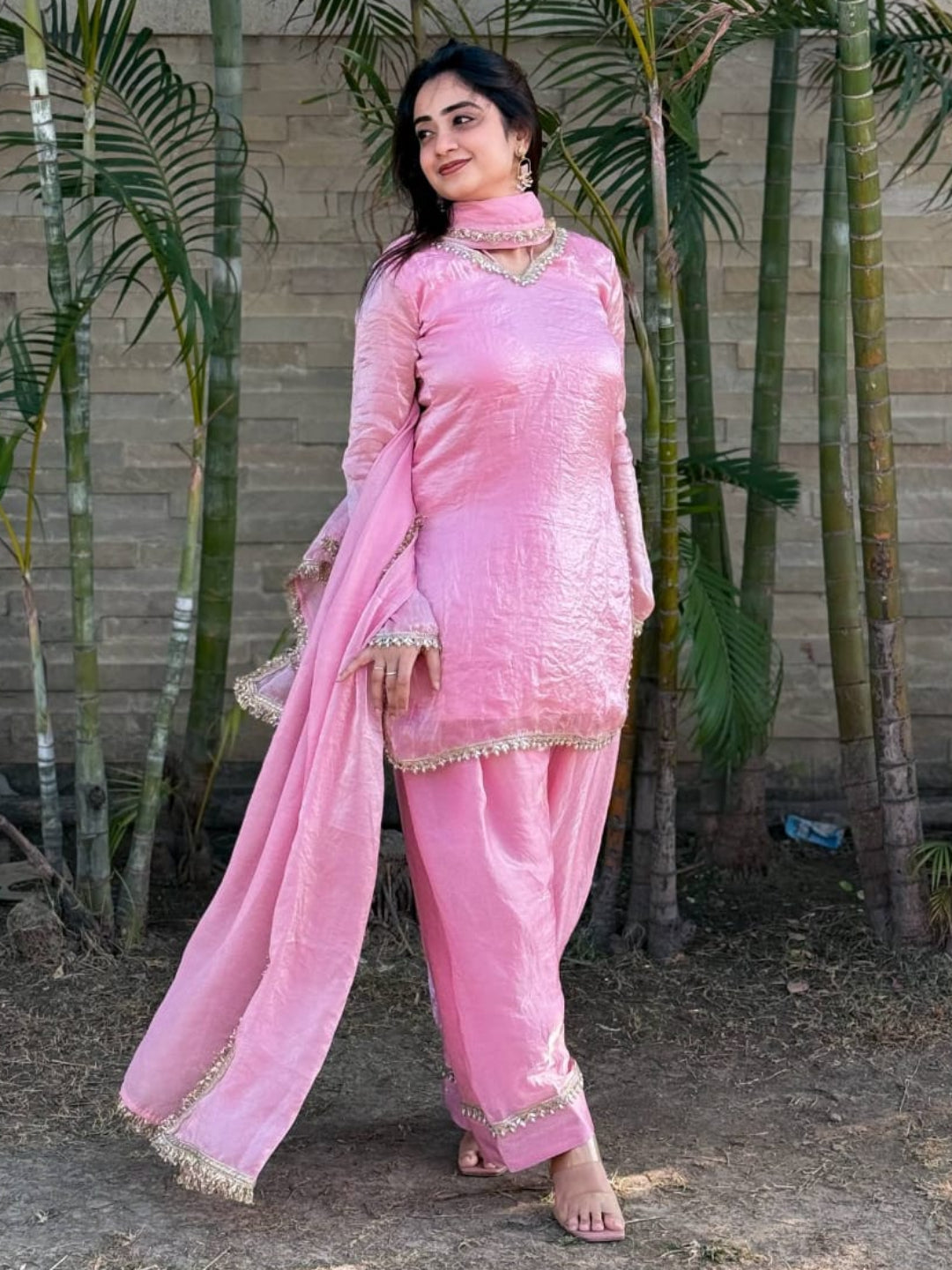 RE Premium Fendi Satin Designer Farsi Salwar Set with Real Mirror & Pearl Work