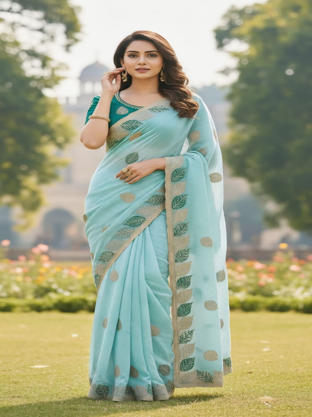 ES Luxurious Embroidered Saree with Ready-to-Wear Contrast Blouse