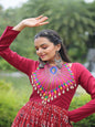 ES Maroon designer printed gown in heavy cotton with Kutchi