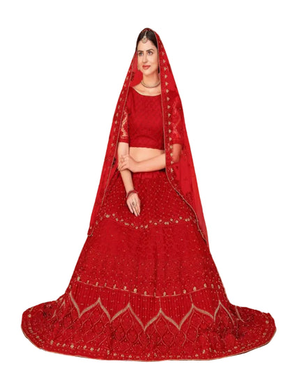 YNF Regal Red Net Lehenga Choli Set with Heavy Pearl & Embroidery Work