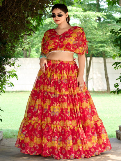 Chiffon Floral Print Stitched Lehenga Choli