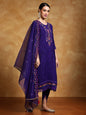 KF Floral Motif Thread Embroidered Yoke Kurta with Trouser & Dupatta