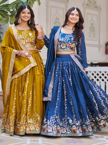 ES Pure Vichitra Silk Lehenga Choli with Heavy 3mm Sequence & Thread Embroidery