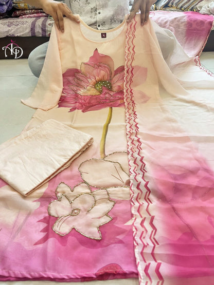 ES Elegant Heavy Orgenza Suit Set with Hand Work - Top, Bottom & Dupatta