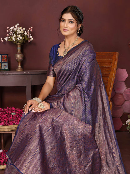 KF Women's Beige Banarasi Silk Woven Design Saree