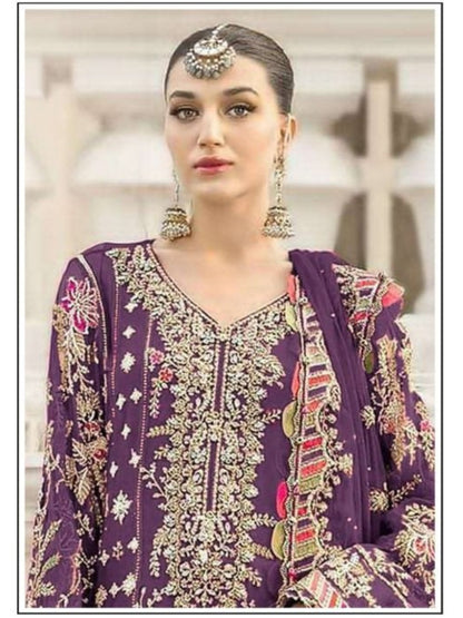 Women’s Chiffon Sequence Work Suit (XS to 5XL) with Khatli Neck Embroidery - RE