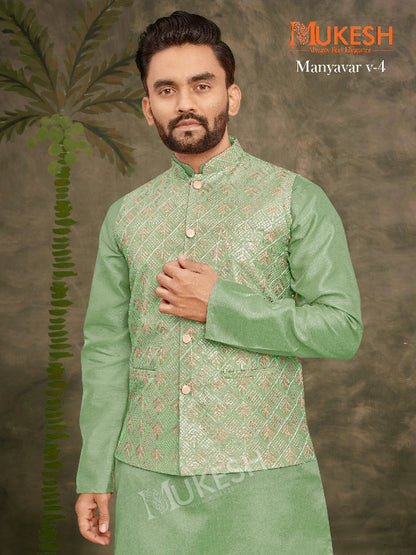 ES Heavy Banglori Silk Kurta-Pant-Koti Set  for a premium look
