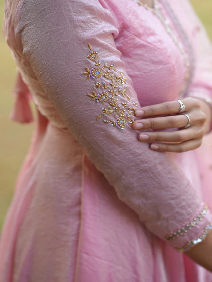 RE Designer Pink Chinnon Silk Anarkali with Complete Lining and Matching Dupatta