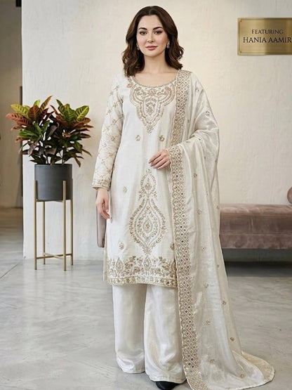 Women’s Jimmy Choo Silk Embroidered Top and Sharara Set with Sequence Cutwork Dupatta - RE