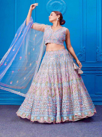 YNF Heavy Embroidered Soft Net Lehenga Choli with Real Mirror Handwork