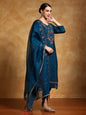 KF Floral Motif Thread Embroidered Yoke Kurta with Trouser & Dupatta