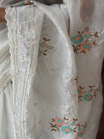 WT Premium Sequined Crush Organza Saree with Scallop Finish