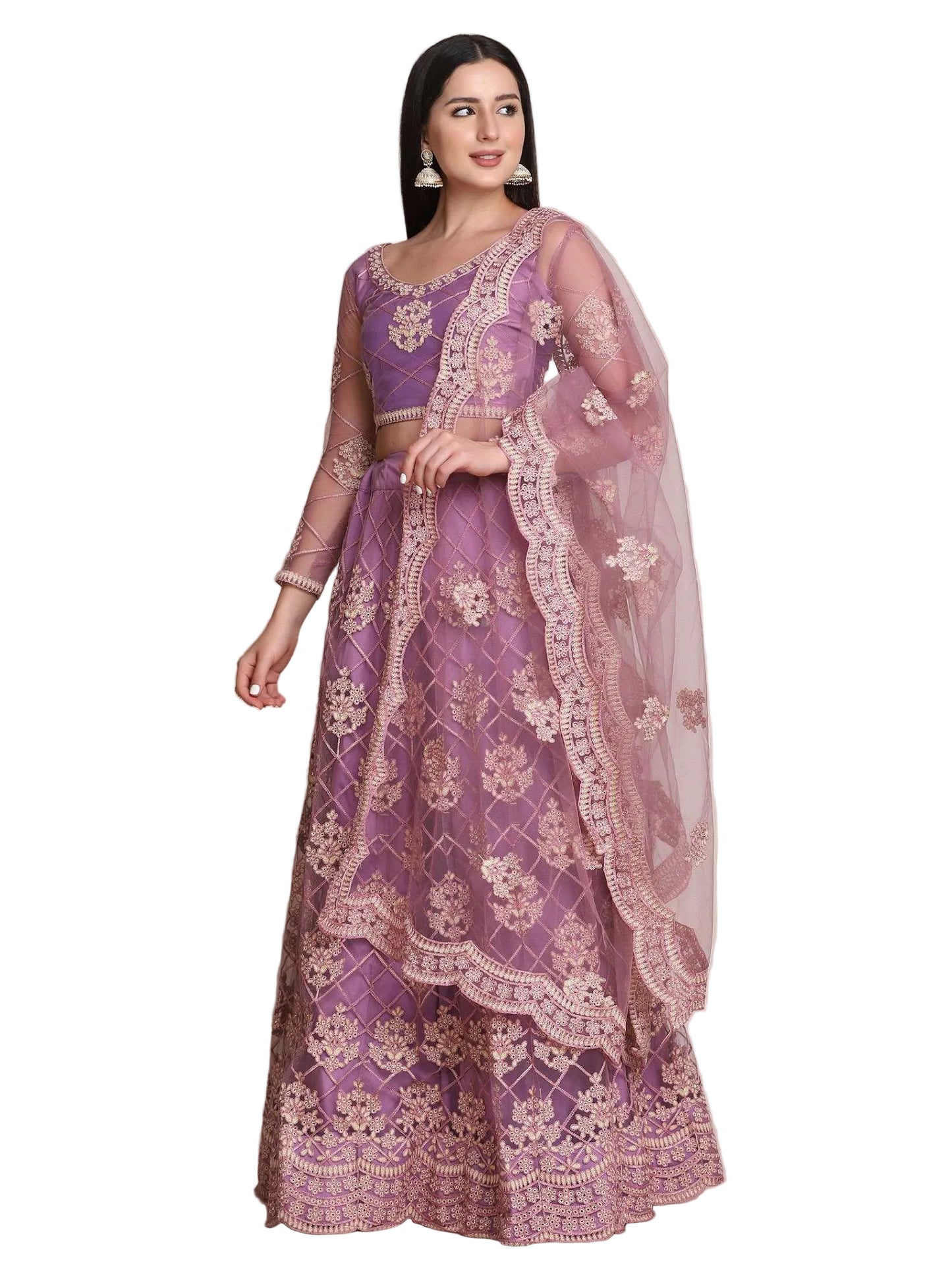YNF Designer Purple Net Lehenga (Stitched) Choli Set with Heavy Embroidery and Stone Work