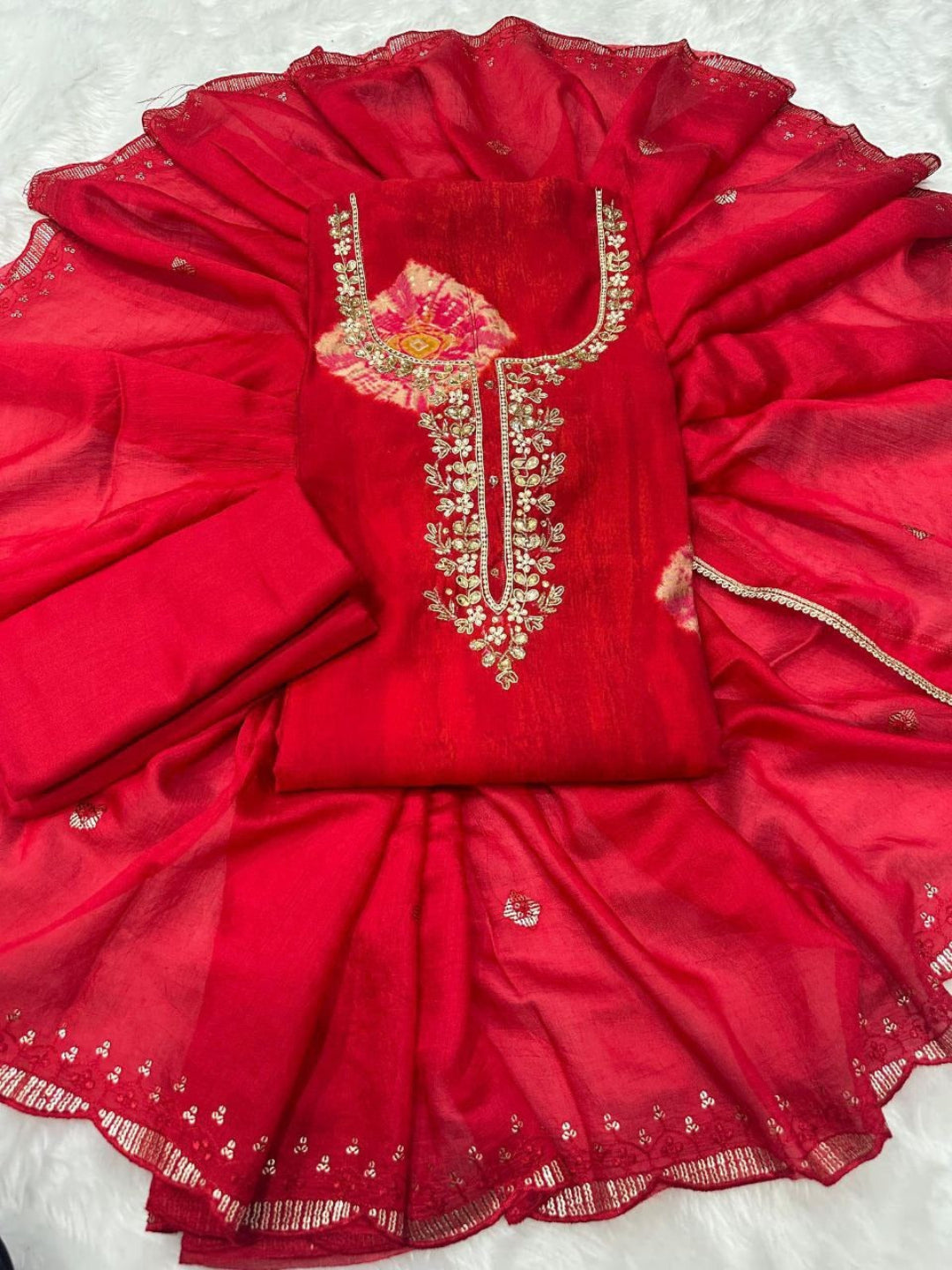 RE Modal Silk Printed Suit with Heavy Chanderi Work Dupatta