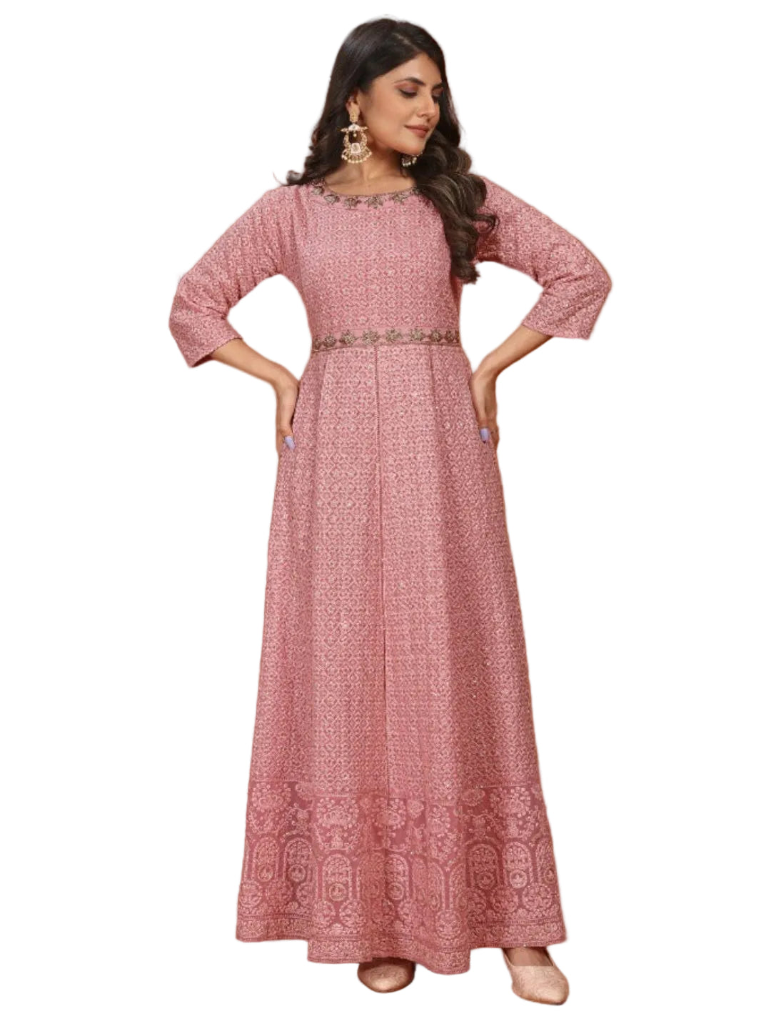 MV Premium Fox Georgette With Heavy Embroidery Work Gown & Dupatta