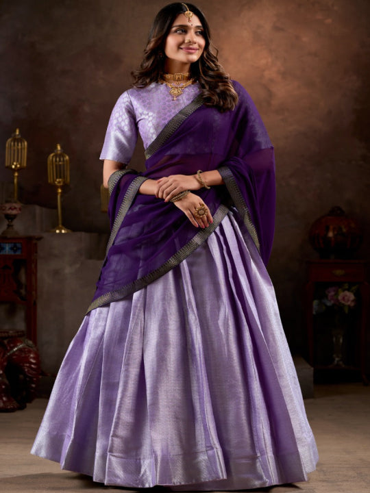 ES Elegant Jacquard Silk Lehenga Set with Weaving Work and Georgette Dupatta