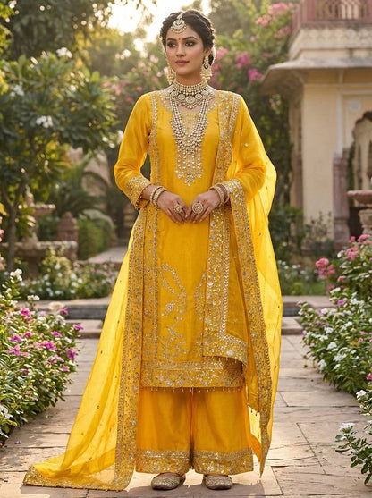 RE Pure GMY Silk Embroidered Suit Set with Sequence Work Palazzo and Dupatta (Sizes M-XXL)
