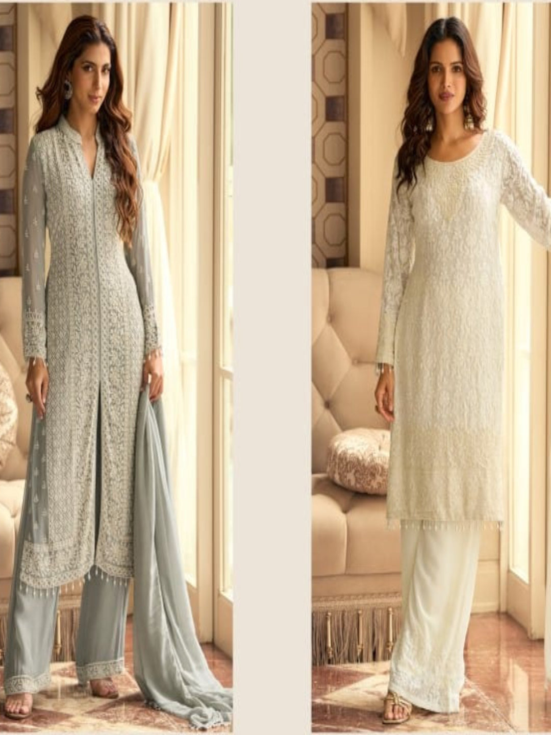 RE Premium Real Georgette Embroidered Suit Set with Sequin & Bead Work - Fully Stitched