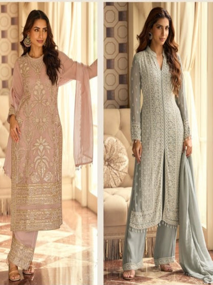 RE Premium Real Georgette Embroidered Suit Set with Sequin & Bead Work - Fully Stitched