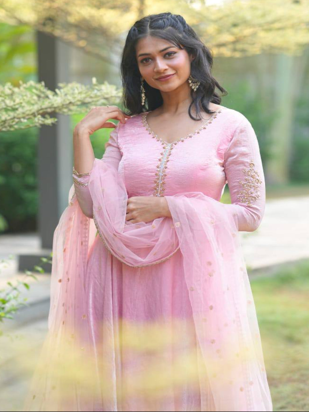 RE Designer Pink Chinnon Silk Anarkali with Complete Lining and Matching Dupatta