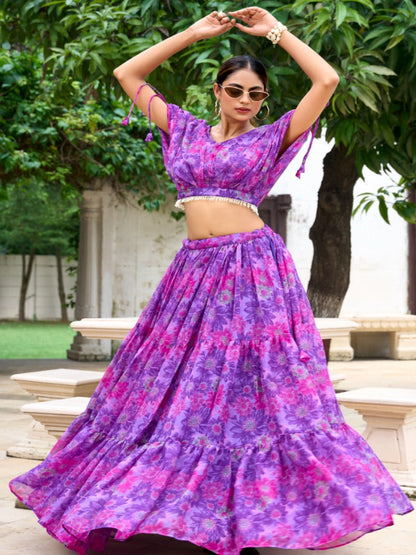 Chiffon Floral Print Stitched Lehenga Choli