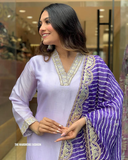 ICF Women Cotton Blend Embroidered Straight Kurta Set with Dupatta