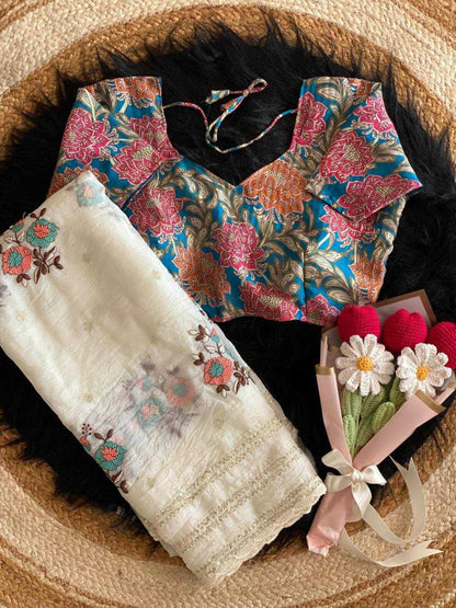 WT Premium Sequined Crush Organza Saree with Scallop Finish