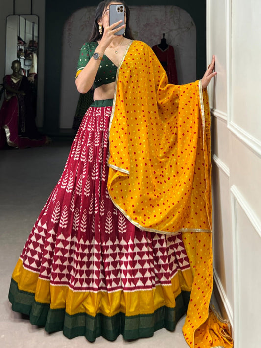 ES Tushar Silk Stitched Lehnga Set with Blouse Piece & Dupatta - Bandhej Print