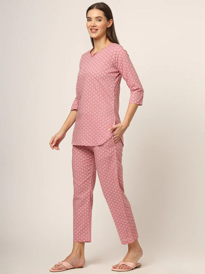 Divena Round & Collared Neck Cotton Night Suits with Payjama