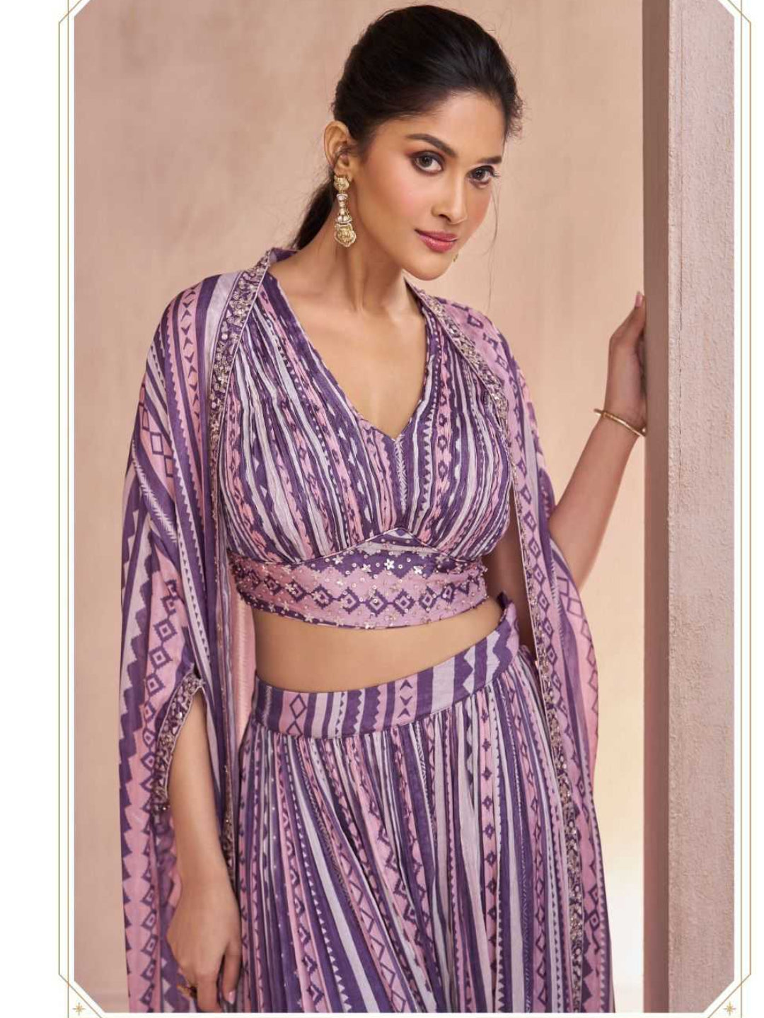 YNF Designer Resham & Zari Embroidered Georgette Indo-Western Palazzo Suit