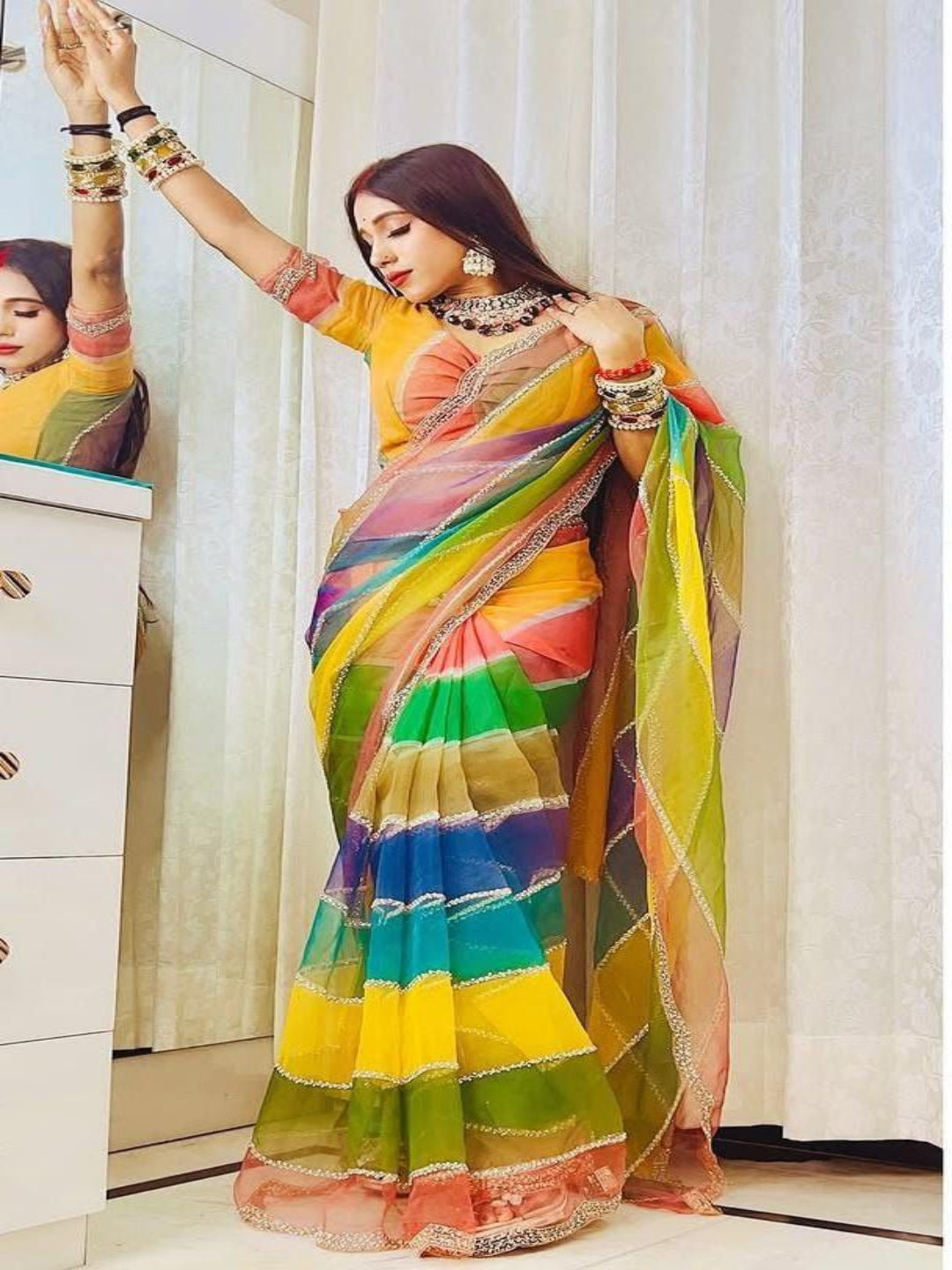 YNF Luxurious Soft Tabby Silk Saree with Zarkhan Stone Work & Contrast Satin Blouse