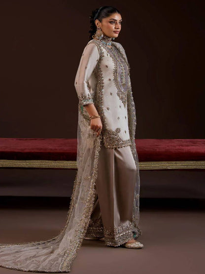 RE Crape Silk Sequence Embroidered Suit Set with Butterfly Net Dupatta