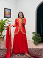 ES Women Faux Georgette Bandhani Koti-Lehenga 3 piece suit set