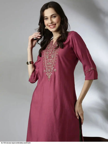 WT Women’s Viscose Rayon Straight Kurti with Elegant Embroidery Work