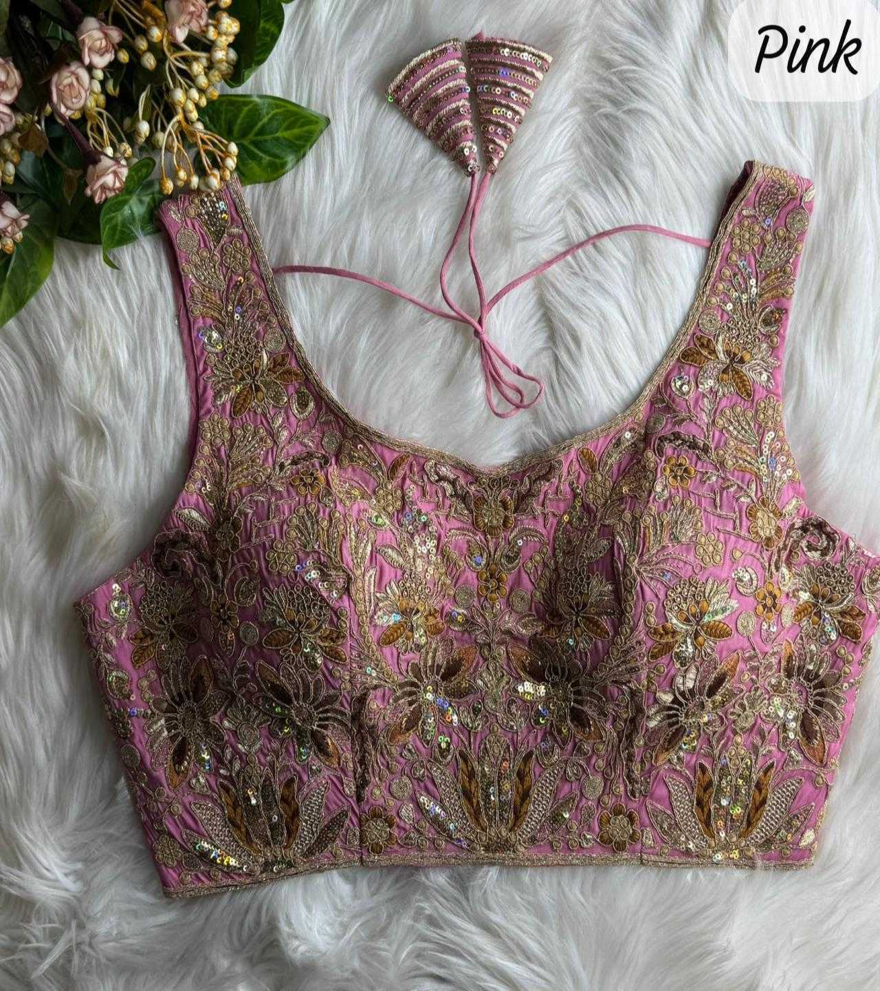 YNF Premium Roman Silk Bridal Blouse with Heavy Rainbow Sequence & Jari Work